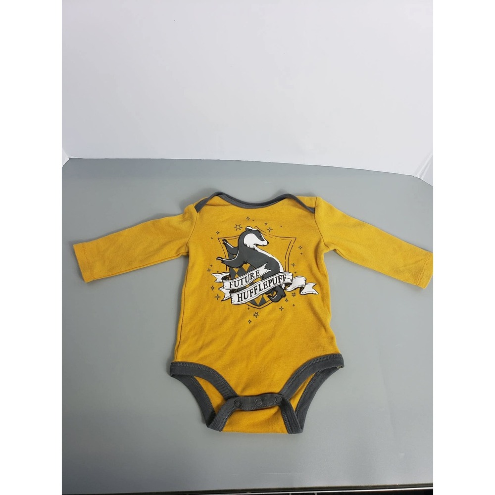 Harry Potter Future Hufflepuff Long Sleeve Baby Bodysuit Yellow Gray 3-6M